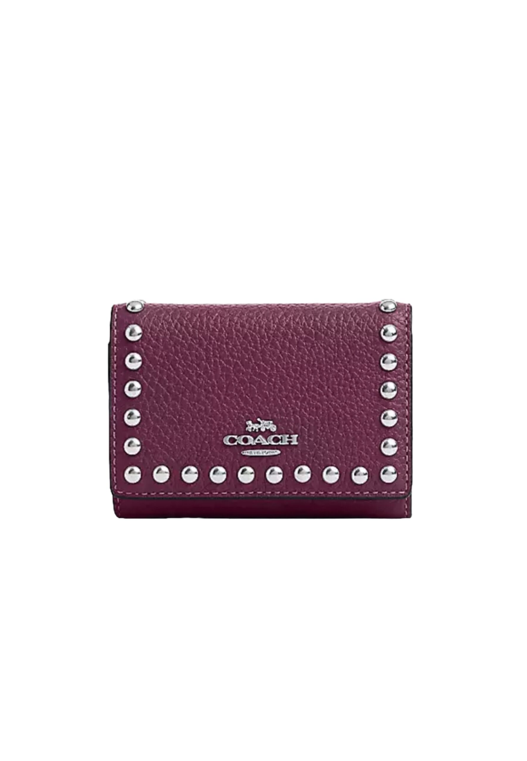 Coach Micro Wallet With Rivets In Deep Berry CM247