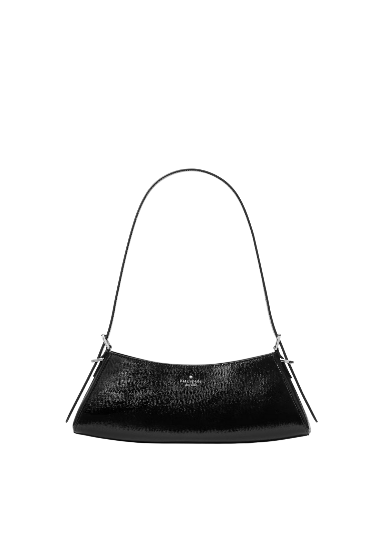 ( PREORDER ) Kate Spade Frankie Textured Patent Leather Small East West Shoulder Bag In Black KM681