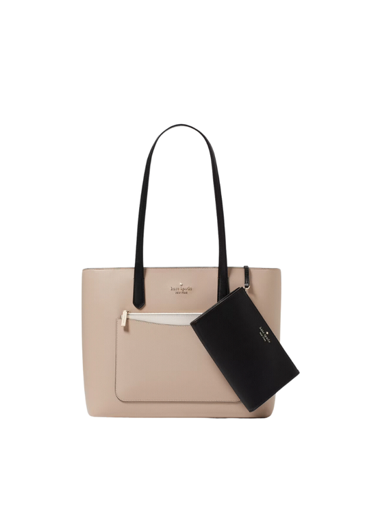 ( PREORDER ) Kate Spade Staci Colorblock Leather Large Totebag In Warm Beige Multi KH401