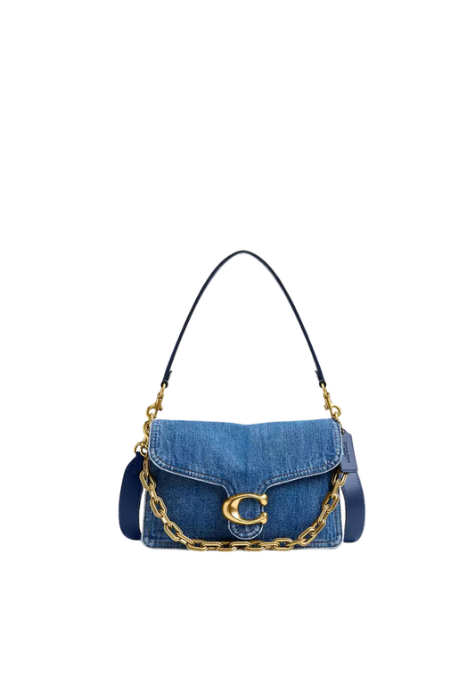 ( PREORDER ) Coach Chain Tabby Shoulder Bag In Brass Deep Blue CAN14