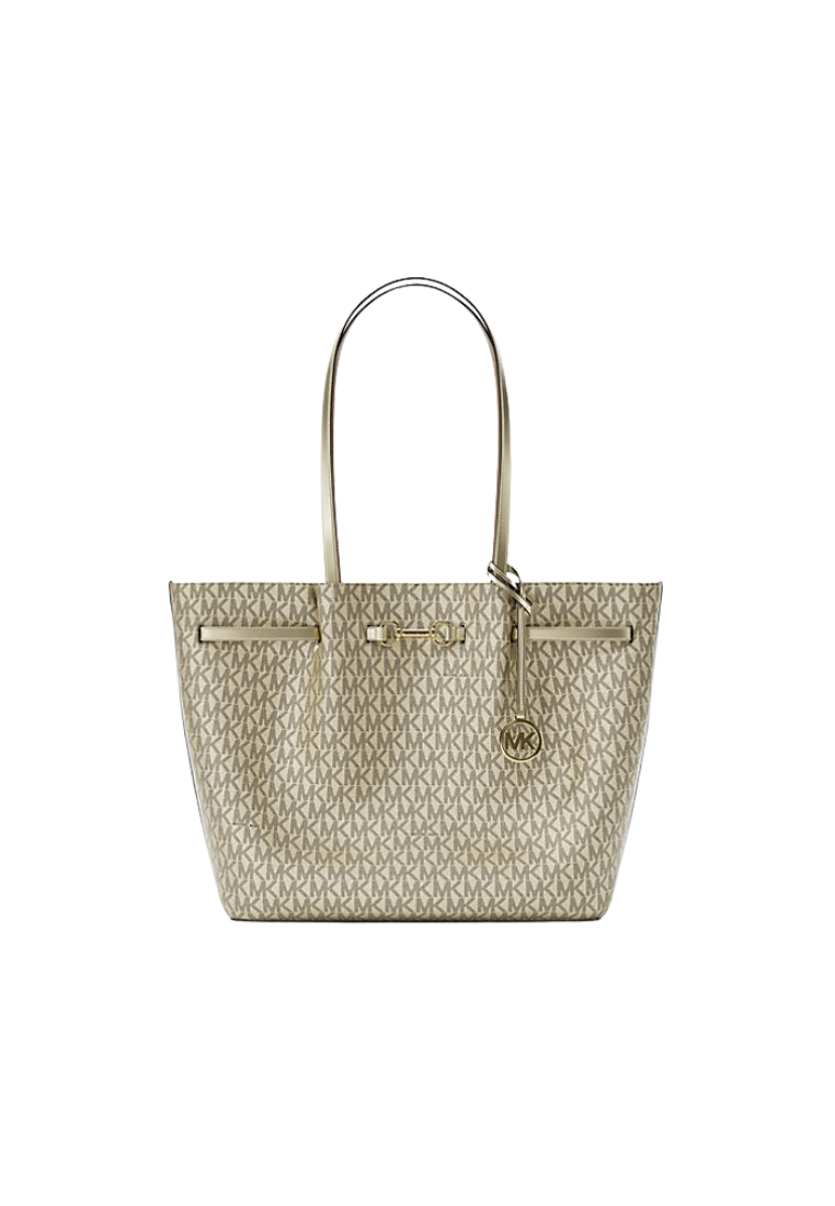 ( PREORDER ) Michael Kors Carson Large Metallic Signature Logo Tote Bag In Pale Gold 35R6G2ZT3O
