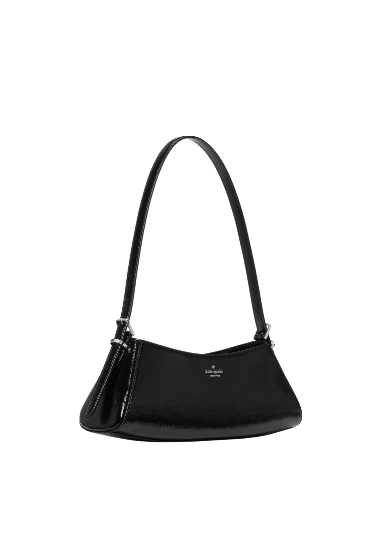 ( PREORDER ) Kate Spade Frankie Textured Patent Leather Small East West Shoulder Bag In Black KM681