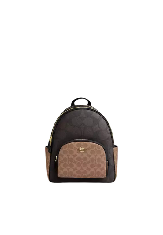 Coach Court Backpack Blocked Signature Canvas In Walnut Tan CZ771