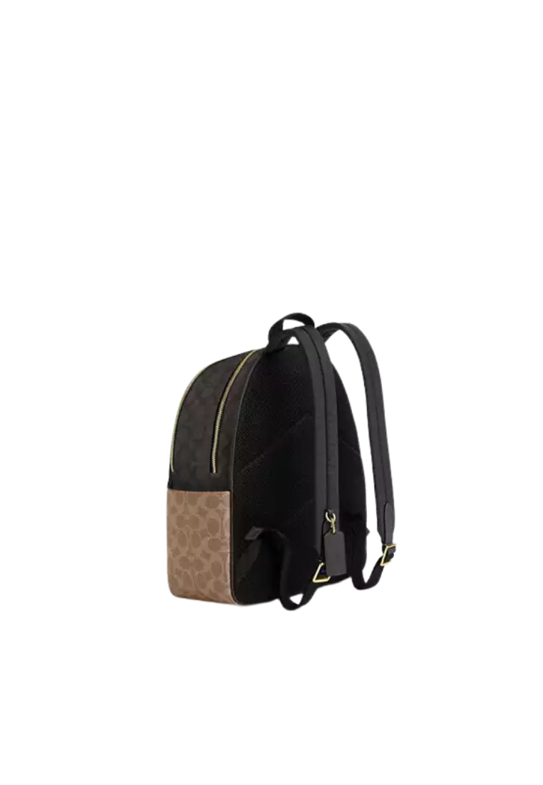 Coach Court Backpack Blocked Signature Canvas In Walnut Tan CZ771