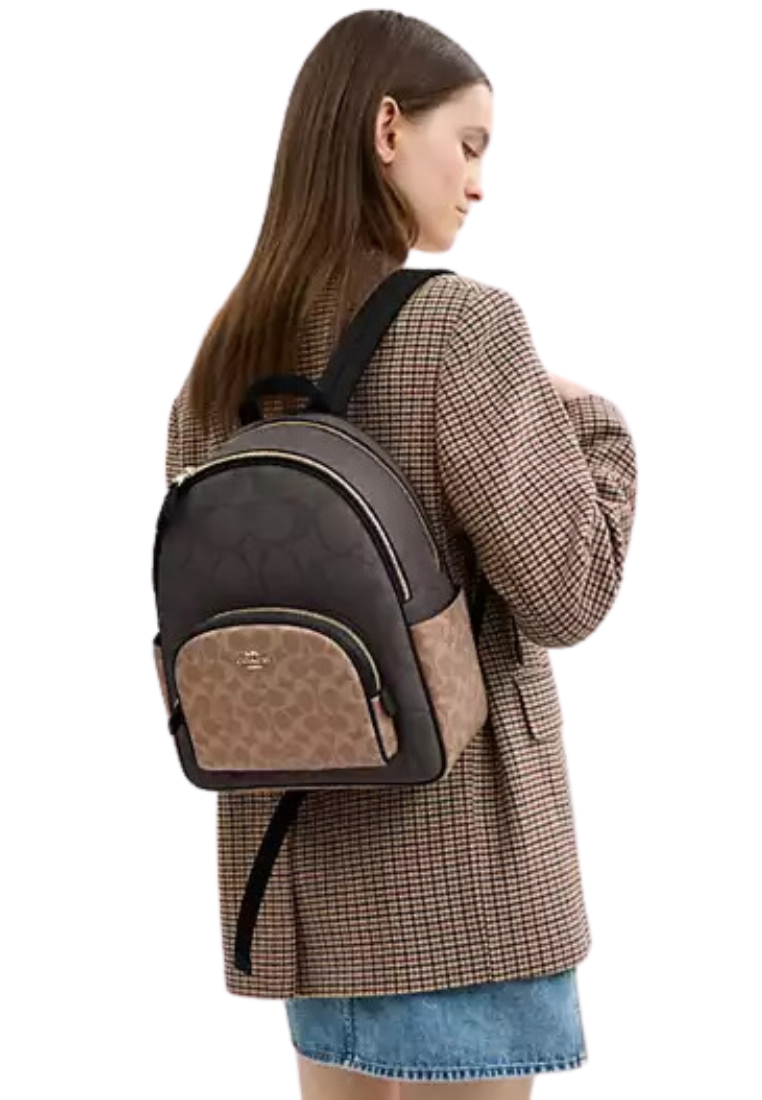Coach Court Backpack Blocked Signature Canvas In Walnut Tan CZ771