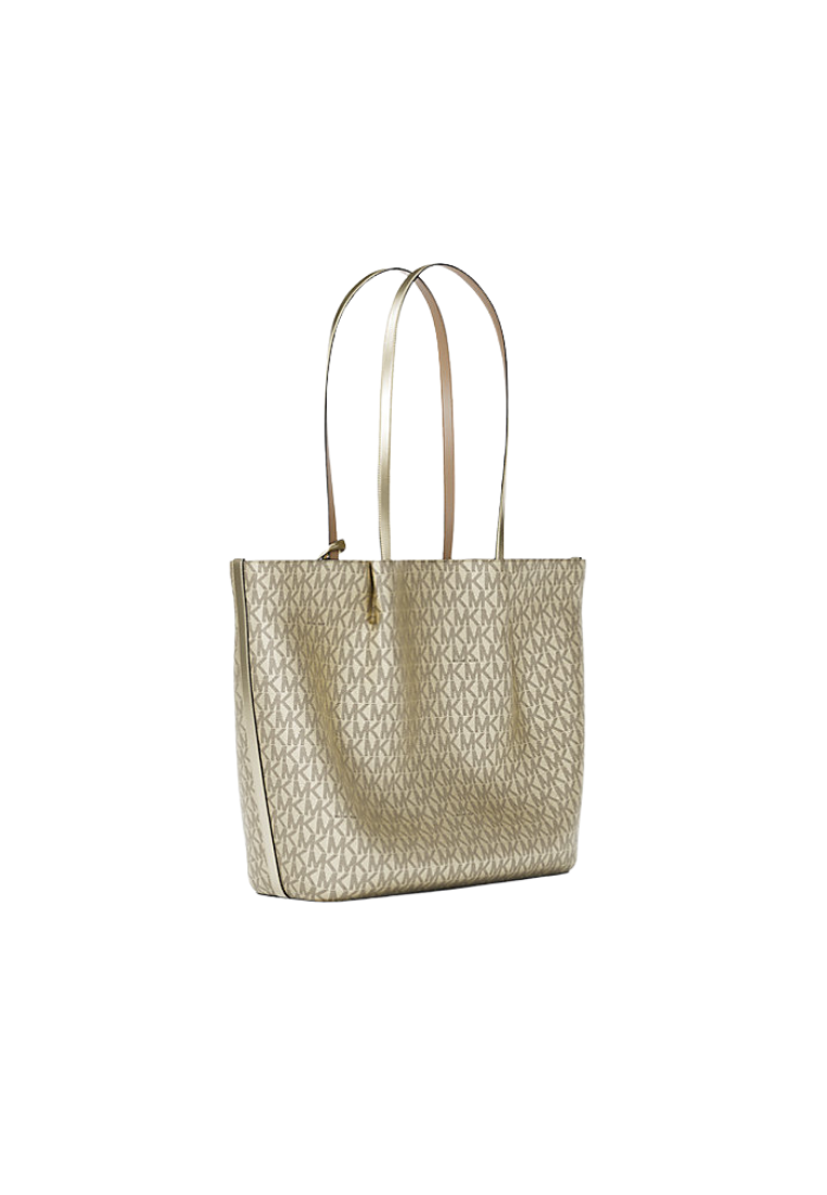 ( PREORDER ) Michael Kors Carson Large Metallic Signature Logo Tote Bag In Pale Gold 35R6G2ZT3O