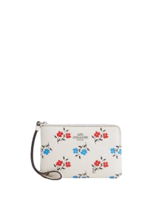Coach Corner Zip Wristlet With Floral Print In Chalk Multi CT988