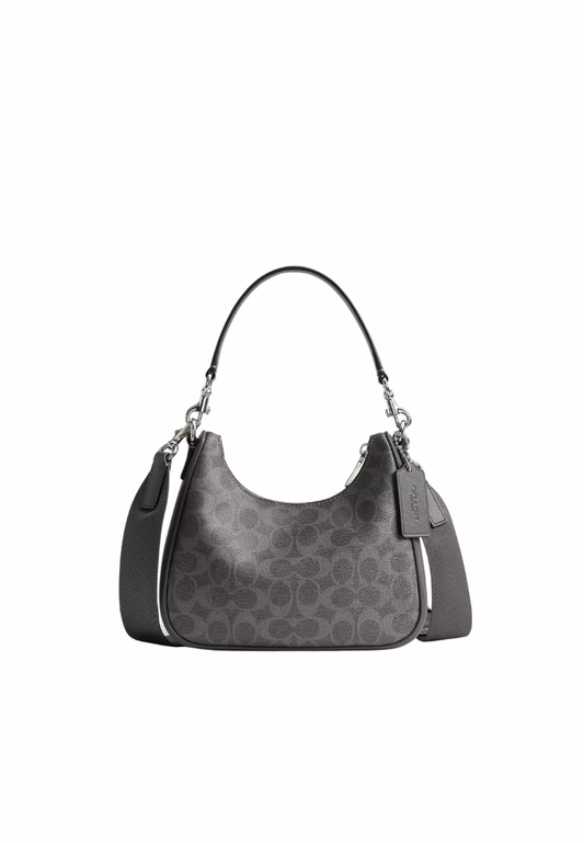 ( PREORDER ) Coach Nolan Hobo In Signature Canvas Shoulder Bag In Grey Signature CCC89
