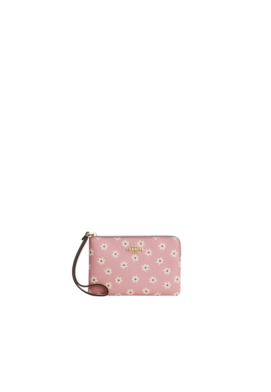 Coach Corner Zip Wristlet With Floral Print In Pink Multicolor CEX39