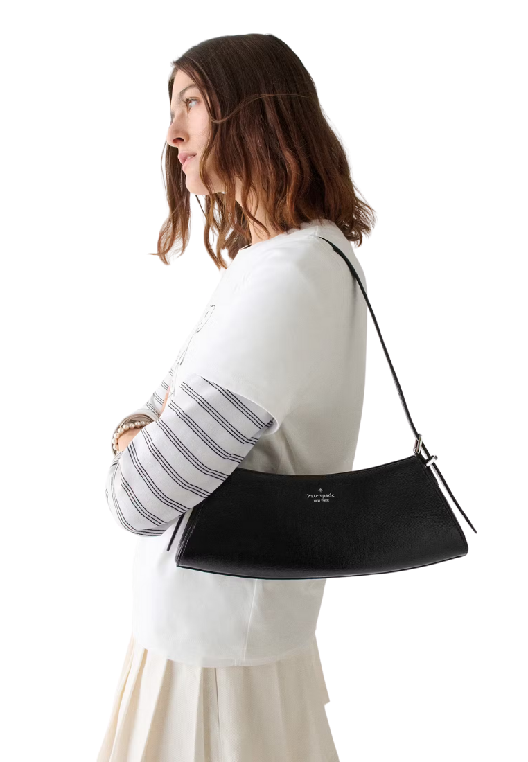 ( PREORDER ) Kate Spade Frankie Textured Patent Leather Small East West Shoulder Bag In Black KM681