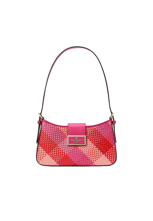 ( AS IS ) Kate Spade Reegan Woven Straw Small Shoulder Bag In Pink Multi KB711