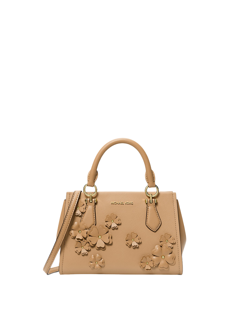 ( PREORDER ) Michael Kors Marilyn Small Floral Embellished Satchel Bag In Camel 35S6G6AM1Y