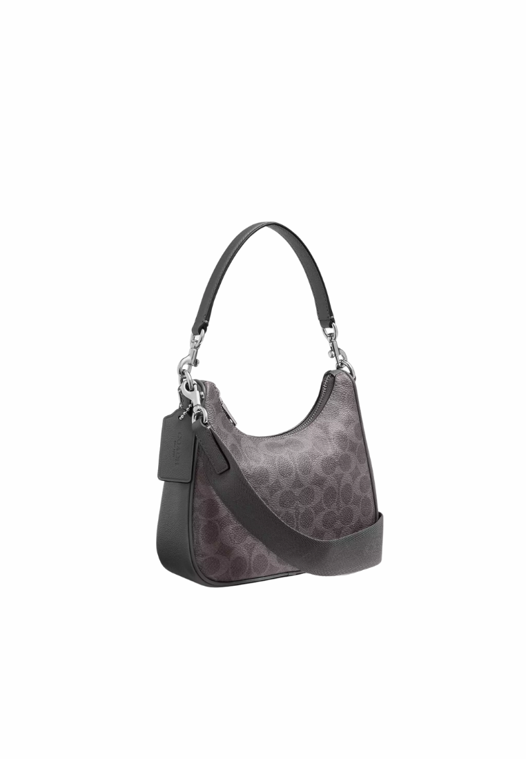 ( PREORDER ) Coach Nolan Hobo In Signature Canvas Shoulder Bag In Grey Signature CCC89