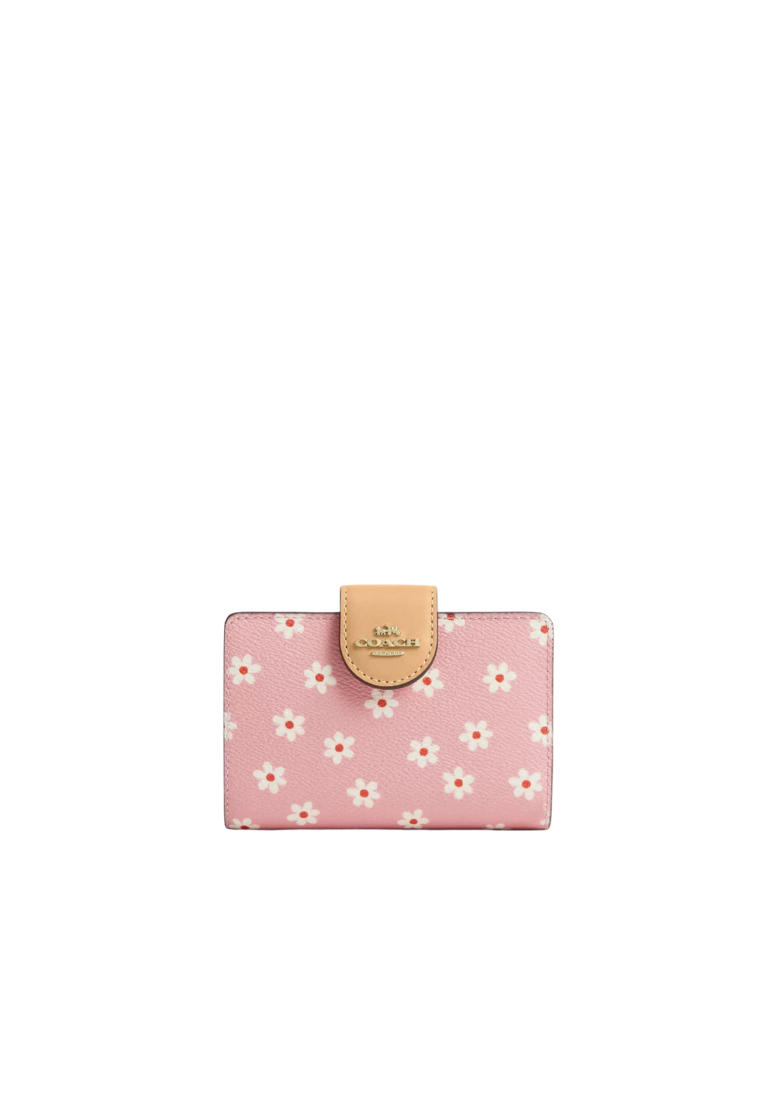 Coach Medium Corner Zip Wallet With Floral Print In Pink Multicolour CFD94