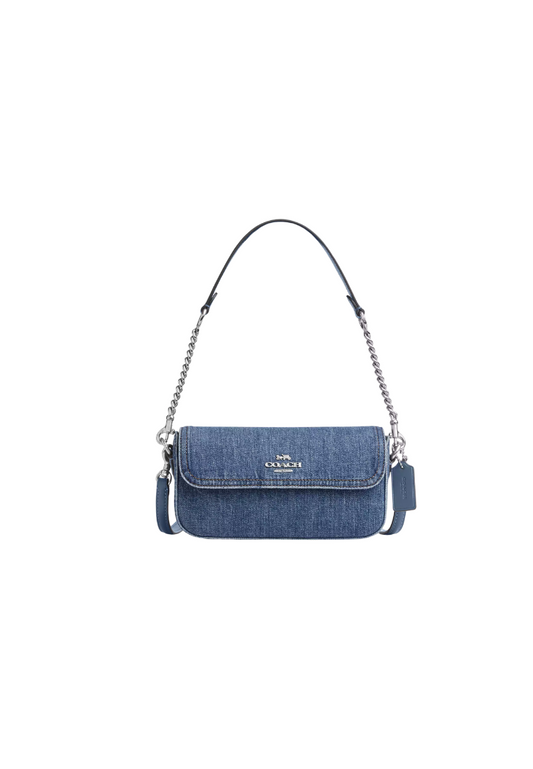 ( PREORDER ) Coach Hailey Flap Shoulder Bag In Denim Silver CAN96