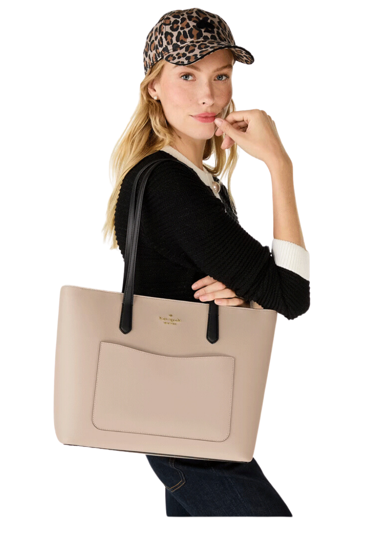 ( PREORDER ) Kate Spade Staci Colorblock Leather Large Totebag In Warm Beige Multi KH401