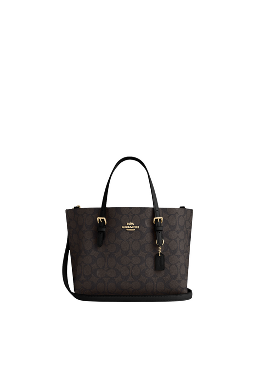( PREORDER ) Coach Mollie 25 In Signature Canvas Tote Bag In Gold Walnut Black CV965