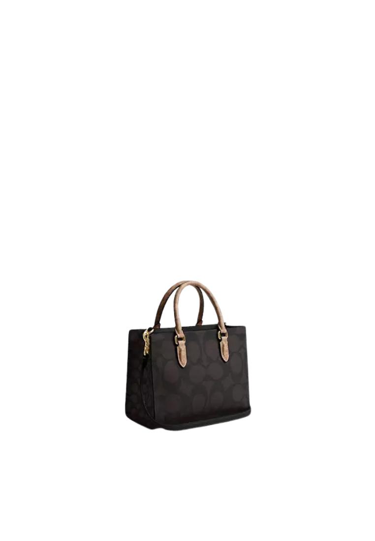 ( PREORDER ) Coach Maggie Small In Blocked Signature Canvas Tote Bag In Gold Walnut Tan CY676