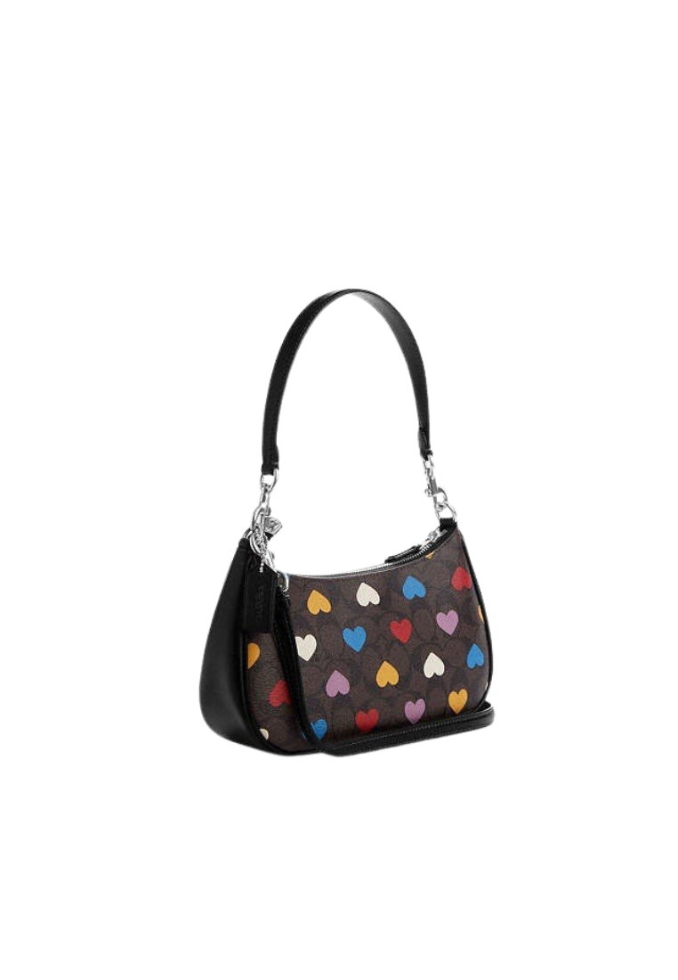Coach Teri Shoulder Bag Signature Heart Print In Brown Black Multi CP112