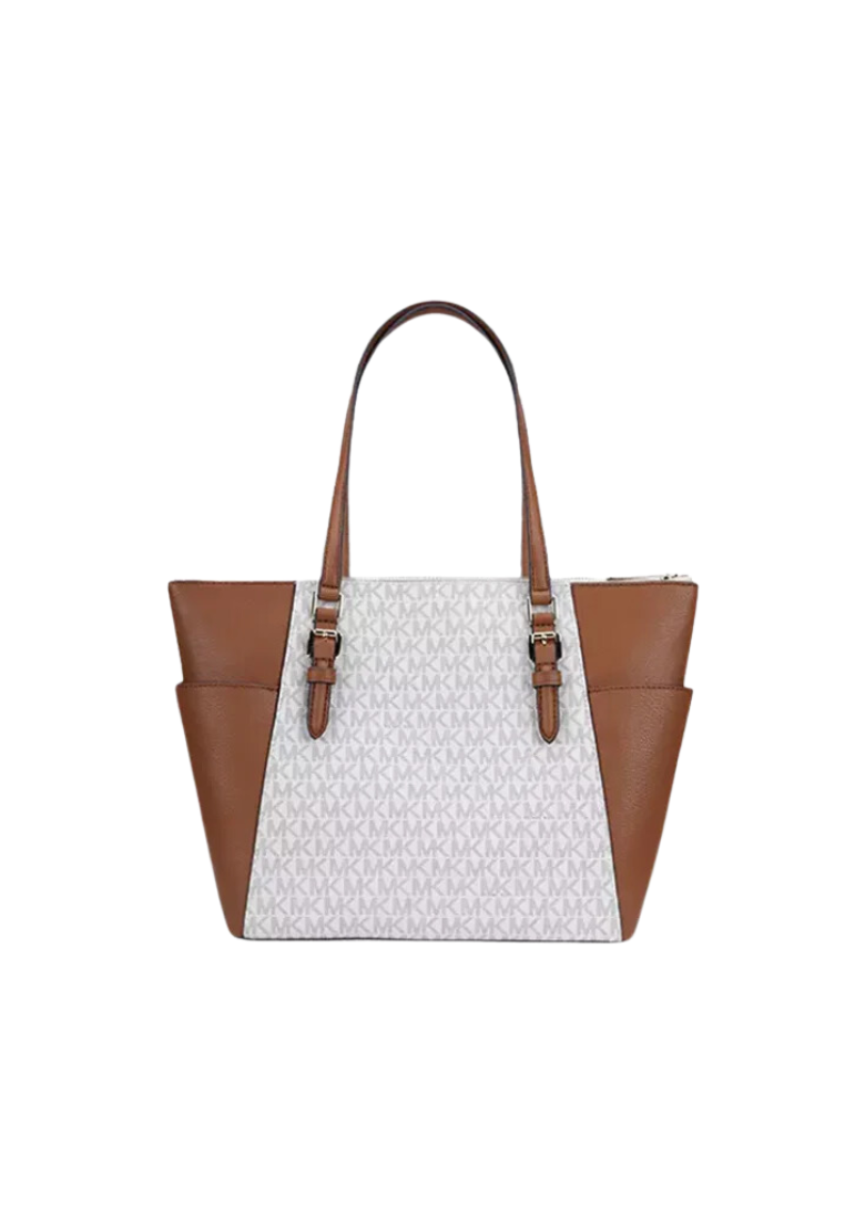 Michael Kors Charlotte 35T0GCFT3B Large Top Zip Tote Bag In Vanilla