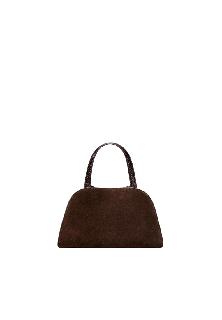 ( PREORDER ) Tory Burch Romy Suede Bauletto Satchel Bag In Dark Cocoa 183363