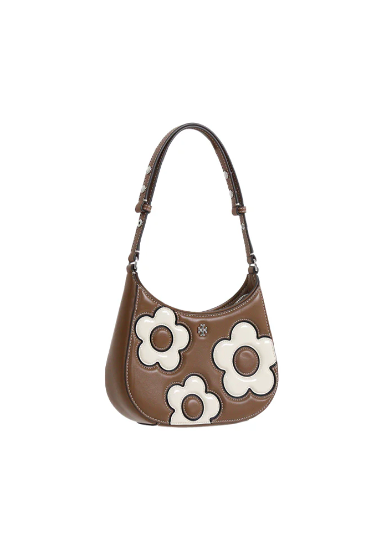 ( AS IS ) Tory Burch Emerson Floral Applique Dome Satchel Bag In Moose 151965