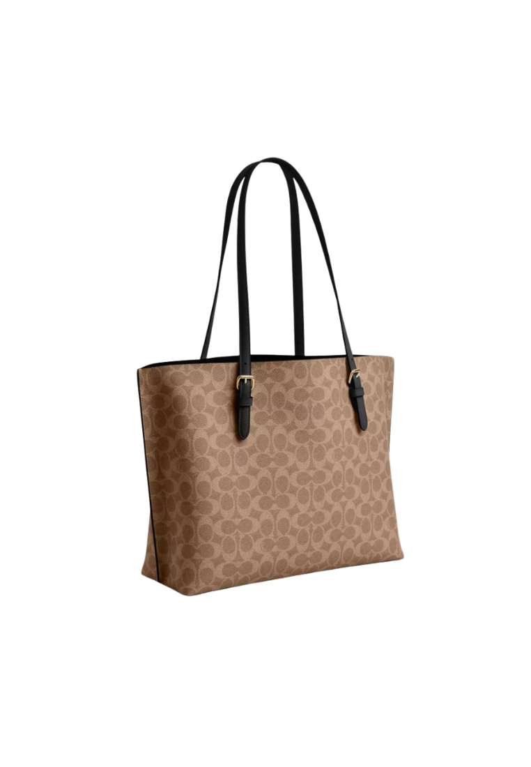 Coach Mollie In Signature Canvas Tote Bag In Tan Black CV967
