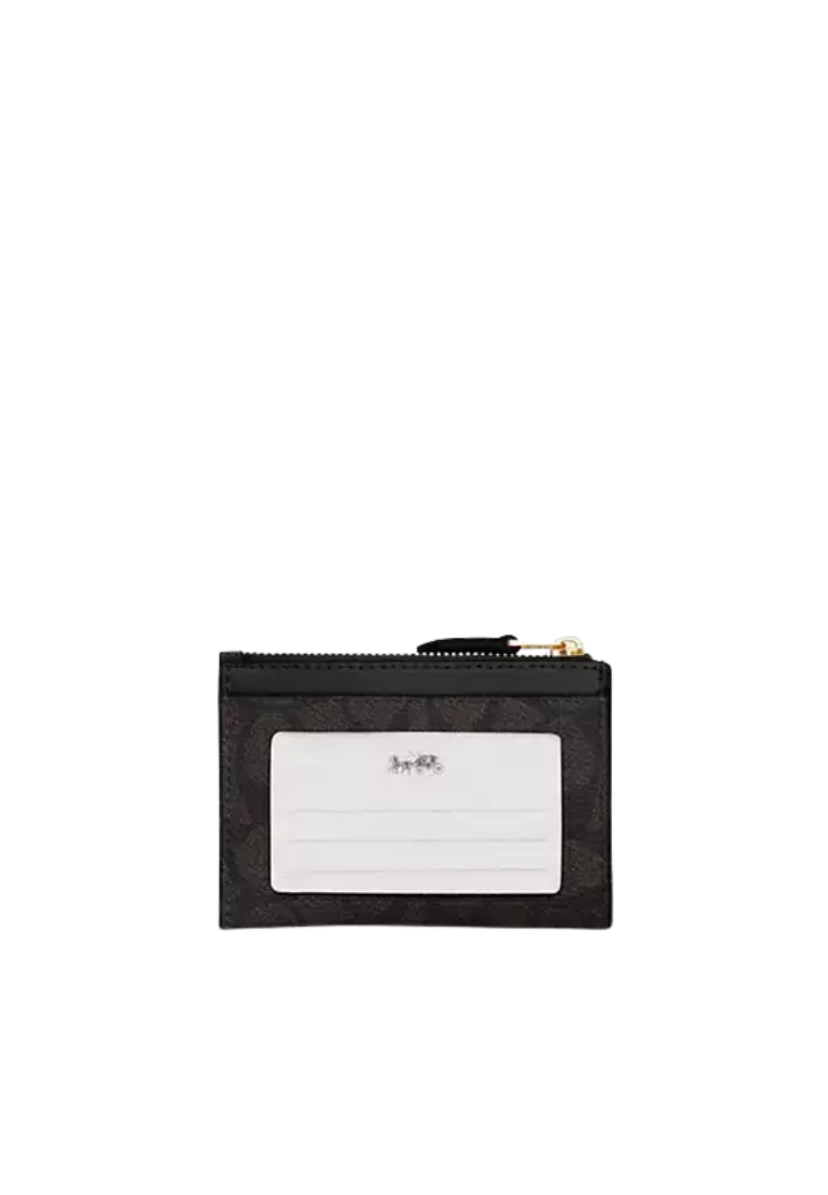 Coach Mini Skinny Id Signature Canvas Card Case In Walnut Black CW870