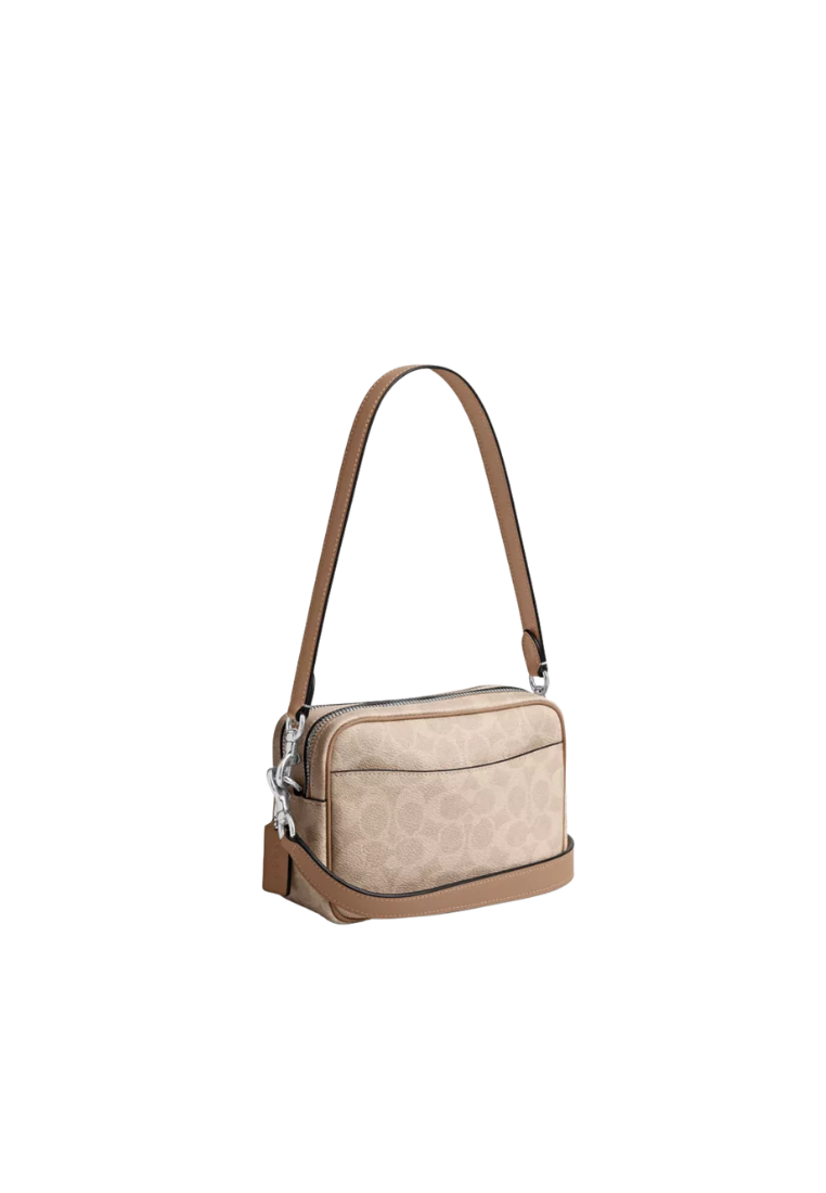 Coach Mini Shoulder Bag Carey With Signature Canvas In Sand Taupe CEK69