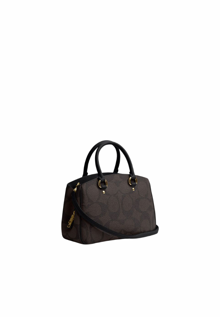 Coach Savannah Small Carryall Satchel Bag Signature Canvas In Walnut Black CAL53