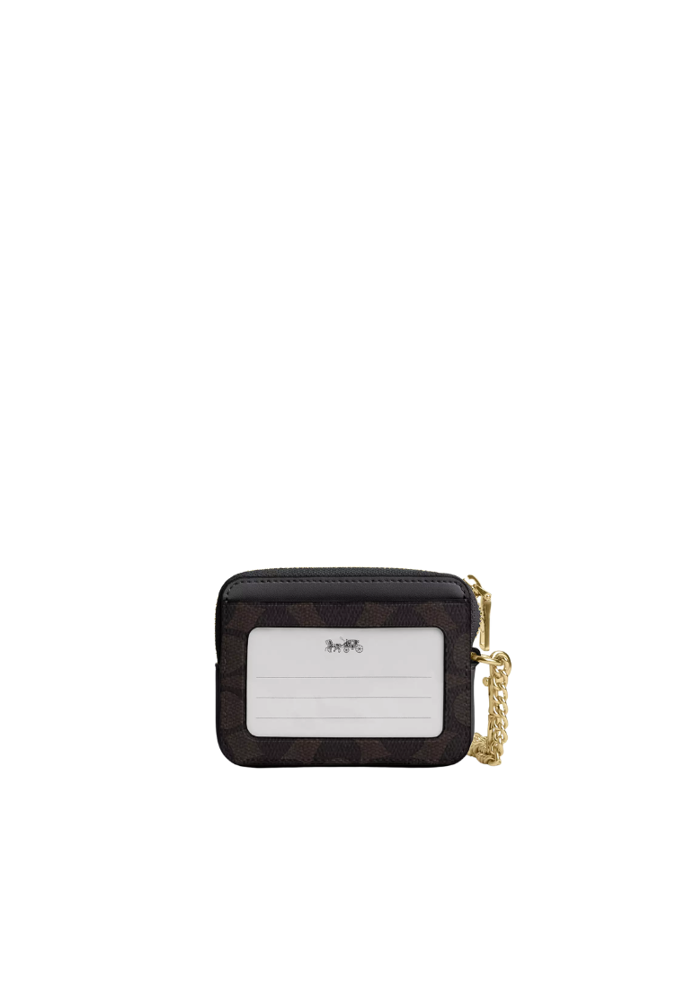 Coach Zip Card Case Signature Canvas In Walnut Black CW883