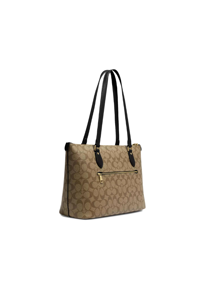 Coach Gallery Tote Bag In Signature Canvas In Khaki Black CH504