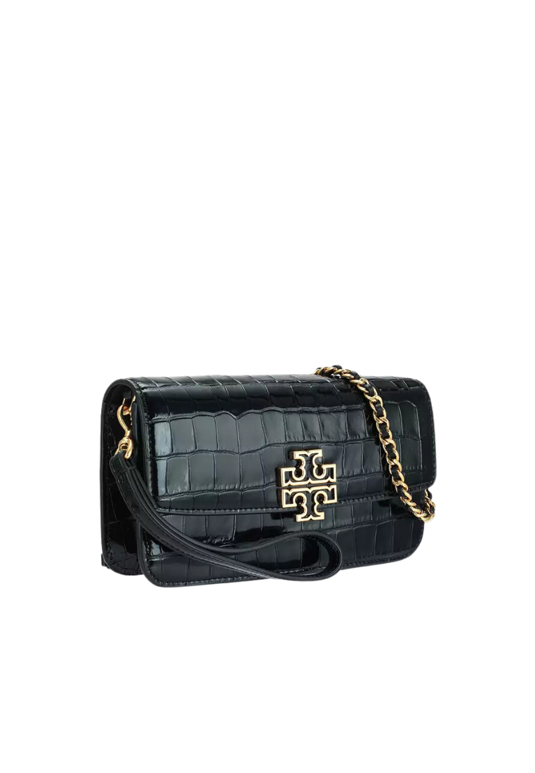 Tory Burch Britten Chain Crossbody Bag Embossed Leather In Black 141073