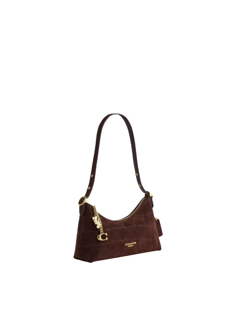 ( PREORDER ) Coach Emeilia Suede Embossed Crocodile Shoulder Bag In Maple CFO46