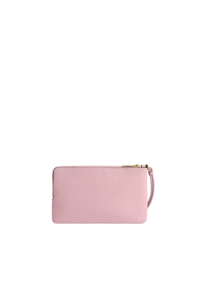 Coach Double Zip Wallet Signature Denim In Light Pink CDN22