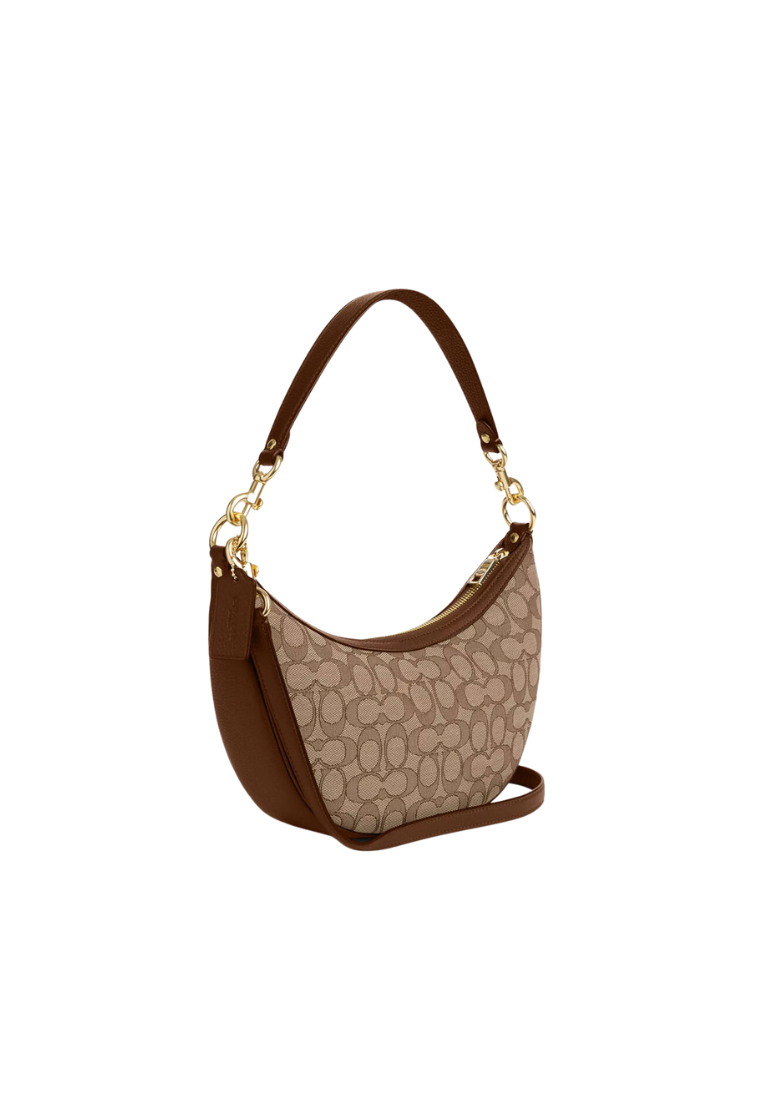 Coach Aria Shoulder Bag Signature Jacquard In Khaki Saddle Multi CO997