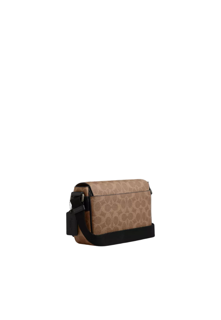 Coach Jack Small Flap Crossbody Bag In Signature Canvas In Tan Black CDZ95