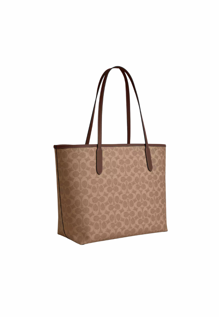 ( PREORDER ) Coach City In Signature Canvas Tote Bag In Gold Tan Brown CV976