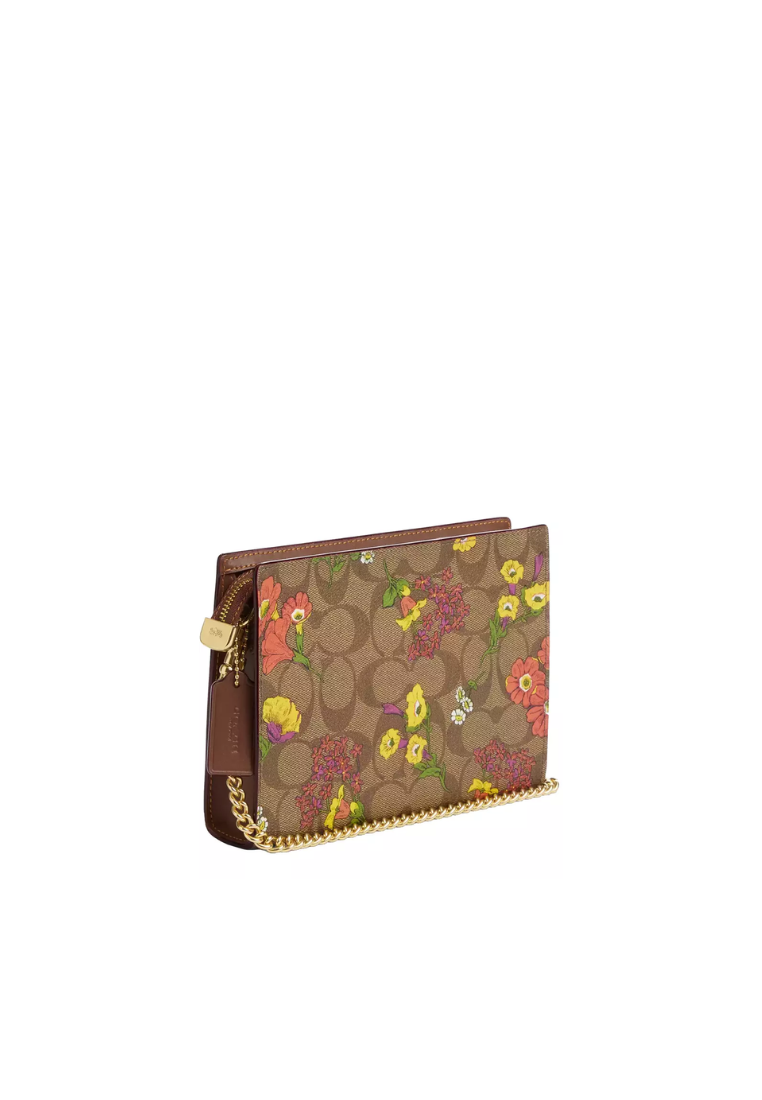 Coach Slim Signature Canvas Crossbody Bag With Floral Print In Khaki Multi CR240