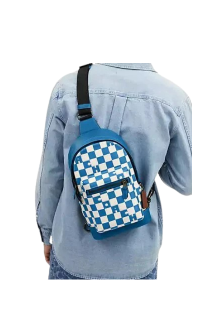 Coach West Pack With Checkerboard Print Crossbody Bag In Blue Jay Chalk CR294