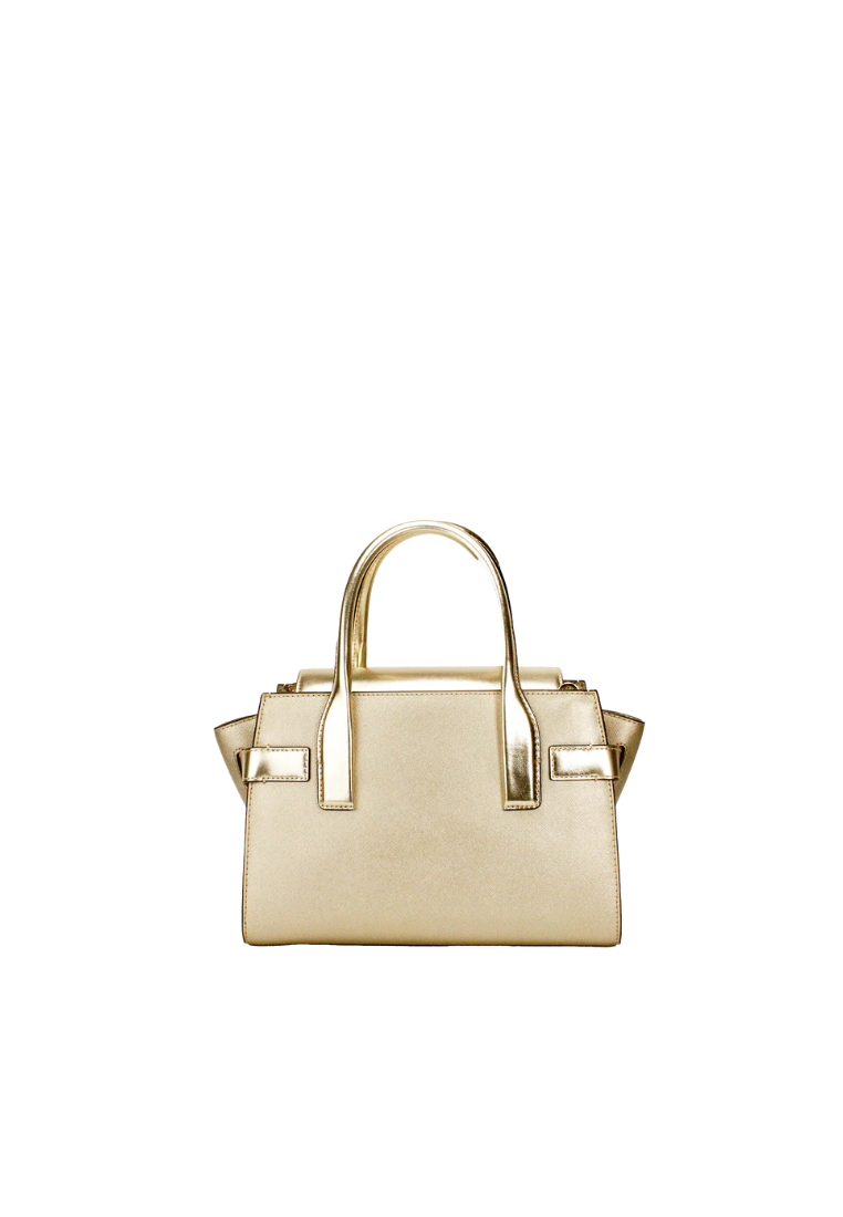 Michael Kors Carmen Medium Metallic Belted Satchel Bag In Pale Gold 35F3GNMS8M