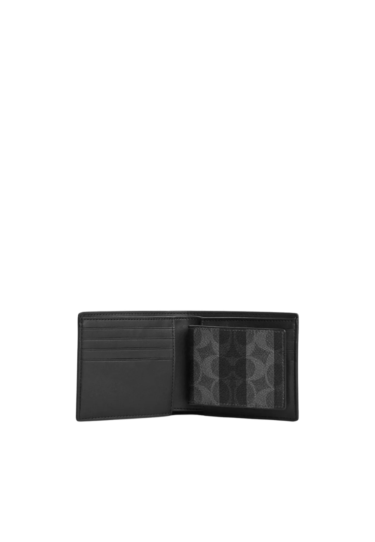 Coach 3-In-1 Wallet In Signature Canvas With Stripes In Black Grey CEB95