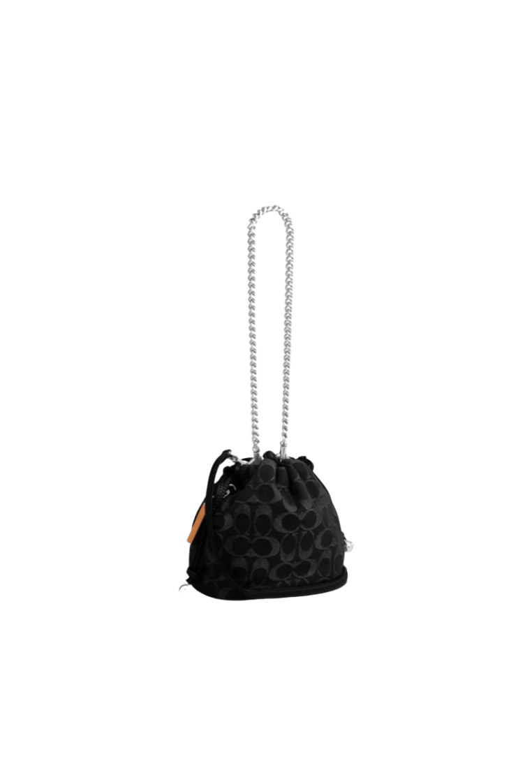 Coach Faye Mini Drawstring Crossbody Bag In Signature Denim In Black CCZ45