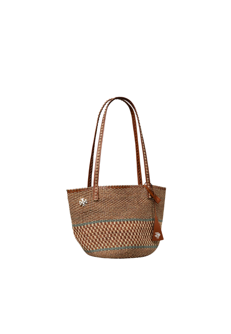( PREORDER ) Tory Burch Large Handwoven Basket Tote Bag In Cognac Multi 190141