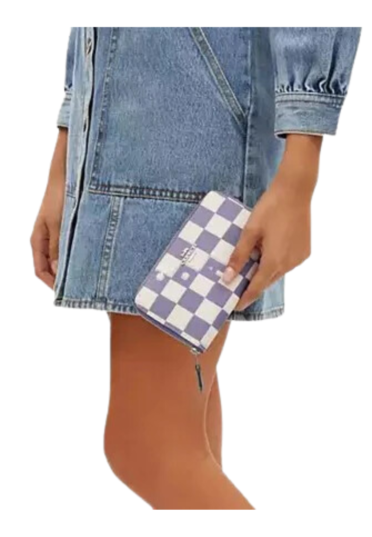 Coach Medium Id Zip Wallet With Checkerboard Print In Light Violet Chalk CR789