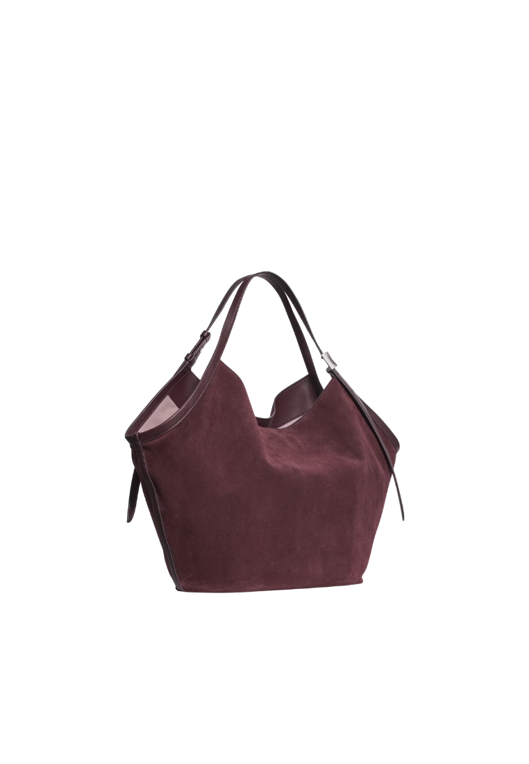 ( PREORDER ) Kate Spade Deco Suede Large Tulip Tote Bag In Blackberry Jam KM498