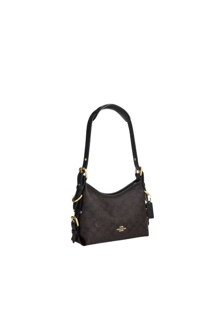 ( PREORDER ) Coach Laurel 22 With Buckles In Signature Canvas Shoulder Bag In Walnut Black CFP26