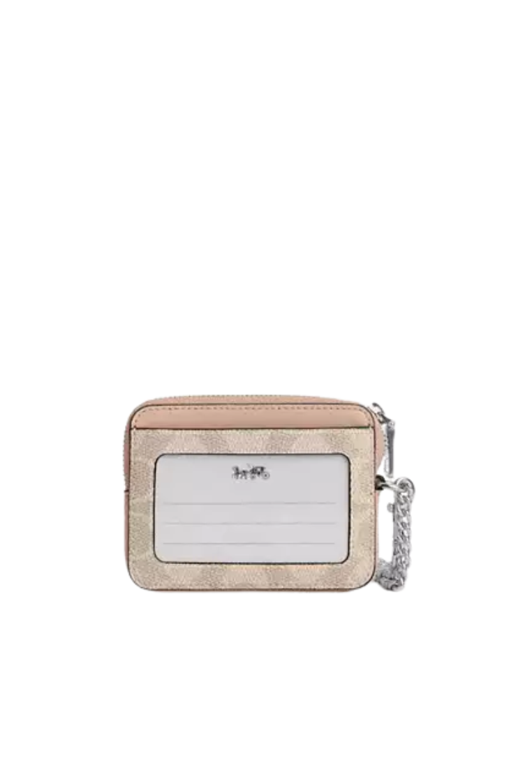 Coach Zip Signature Canvas Card Case In Sand Taupe CW883