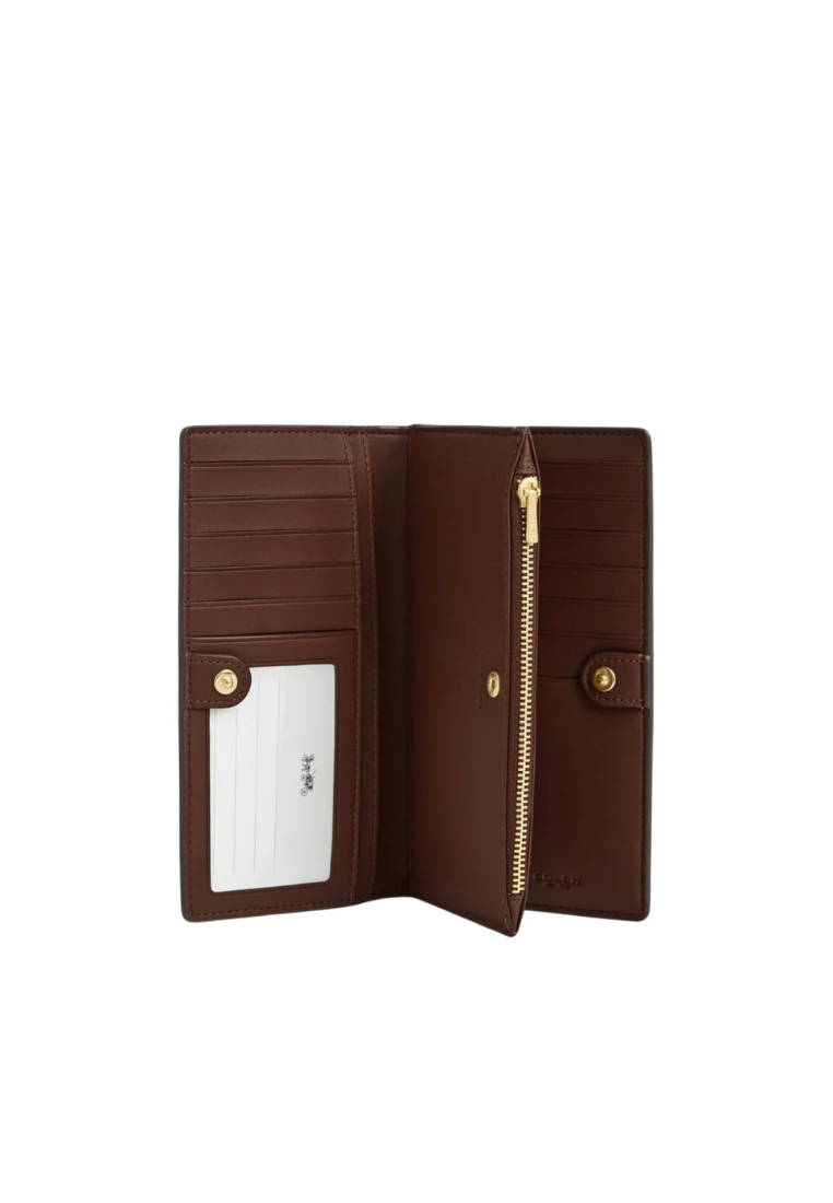 Coach Slim Zip Wallet In Signature Canvas In Tan Brown CW661