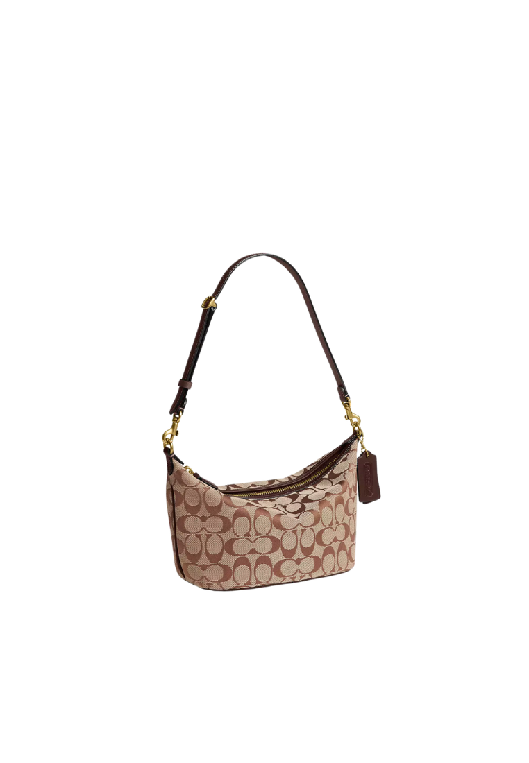 ( PREORDER ) Coach Demi Signature Jacquard Shoulder Bag In Khaki Maple CFT25
